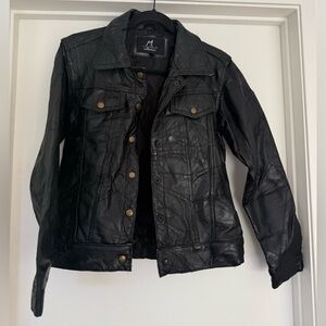 Vintage M. Collection Black Soft Leather Jacket with Gold Buttons